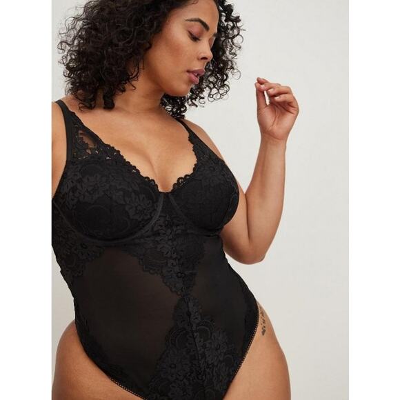 Torrid Mesh Lace Underwire V-Neck Thong Bodysuit Womens Black Plus Size 4X NWT - Picture 8 of 9